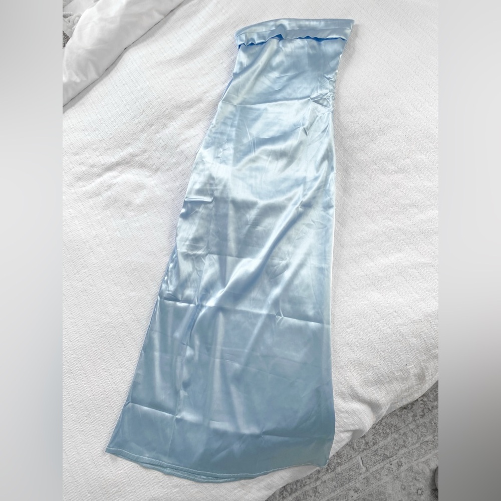 Blue Satin Strapless Eyecatcher MIDI Dress, Size Small - Picture 2 of 14